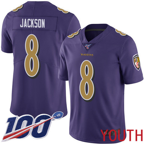 Baltimore Ravens Limited Purple Youth Lamar Jackson Jersey NFL Football 8 100th Season Rush Vapor Untouchable